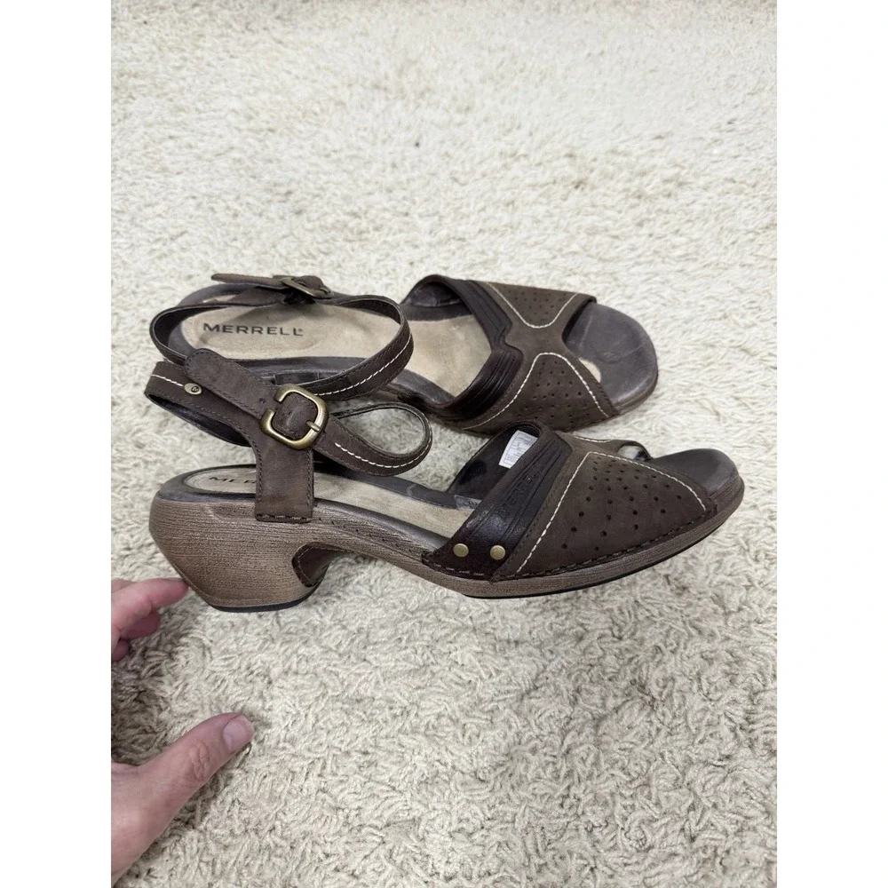 Merrell Womens Luxe Strap Coffee Brown Leather Slingback Open Toe Sandals Size 9